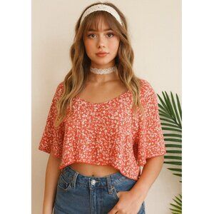 Revolve OTIS & MACLAIN Cropped Floral Top Blouse Oversized size XS Microfloral